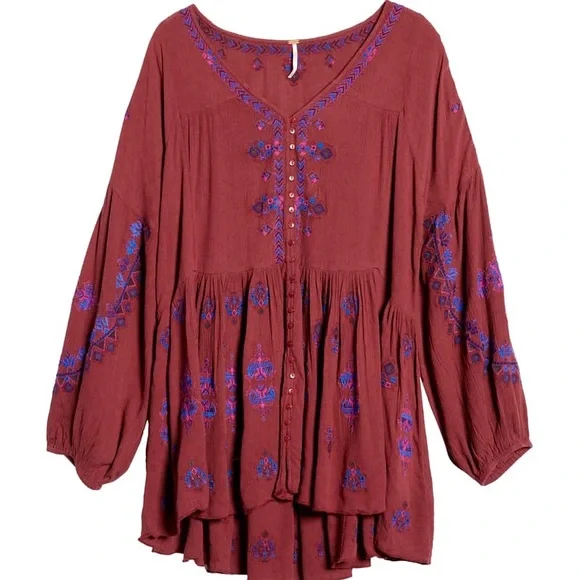 NWT Free People Arianna Boho Tunic in Plum Red. Size L - Picture 4 of 6